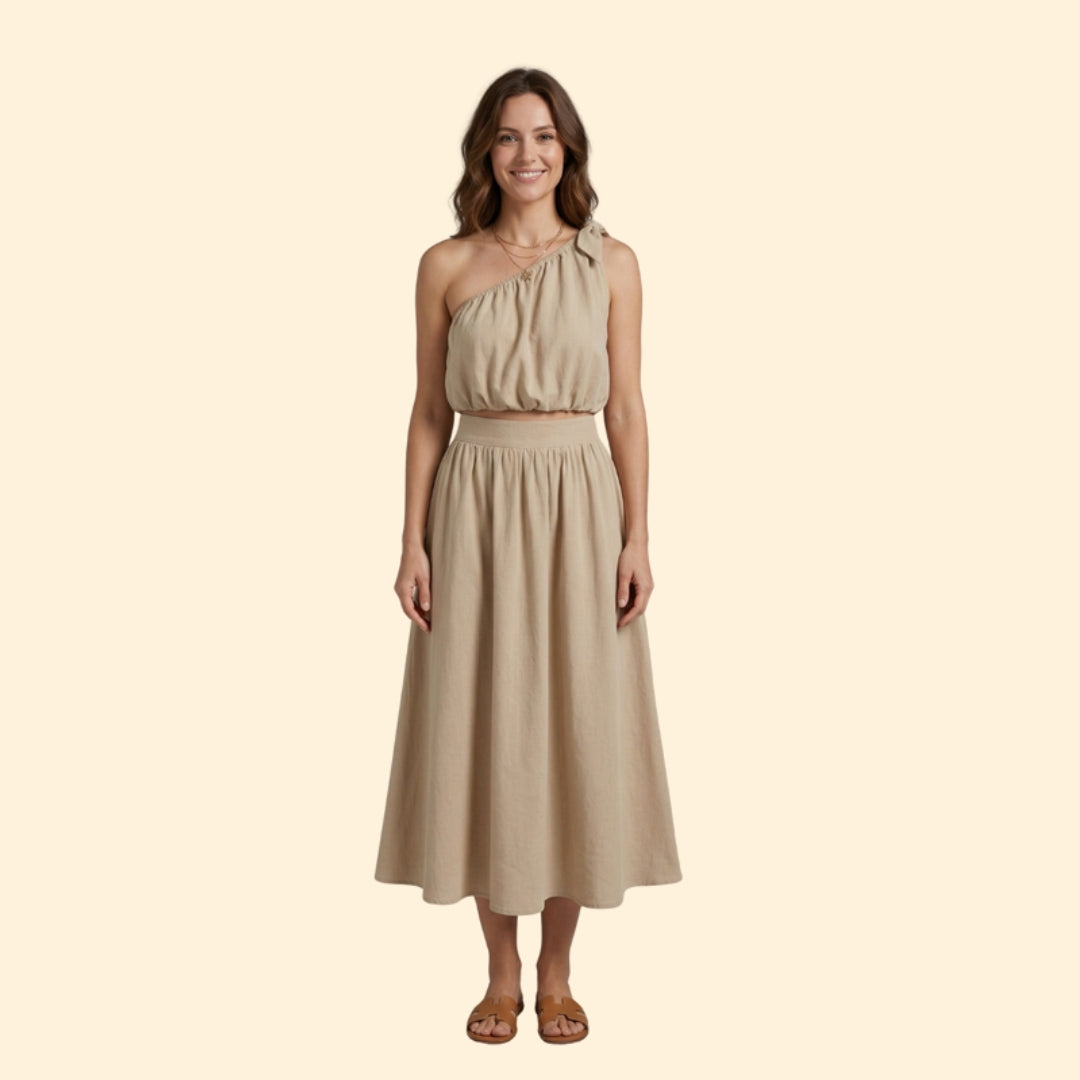 Women's Black One-Shoulder Top and High-Waisted Skirt Set