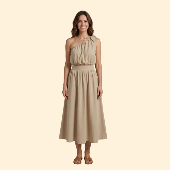 Women's Black One-Shoulder Top and High-Waisted Skirt Set