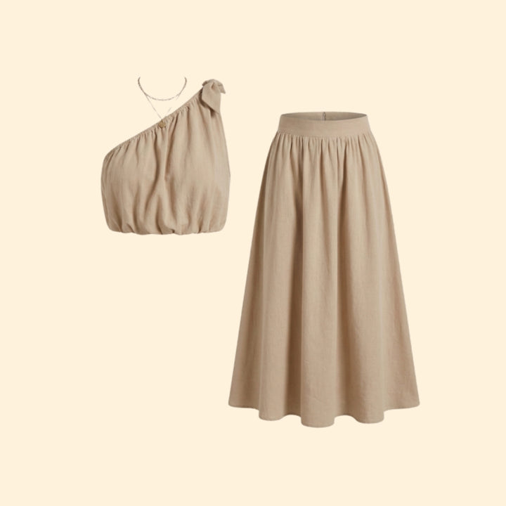 Women's Black One-Shoulder Top and High-Waisted Skirt Set