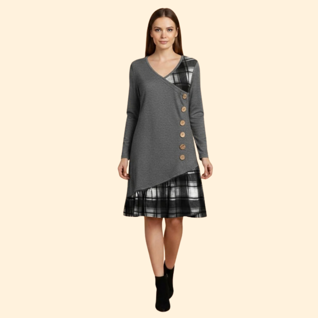Women’s Button Detail Plaid Dress