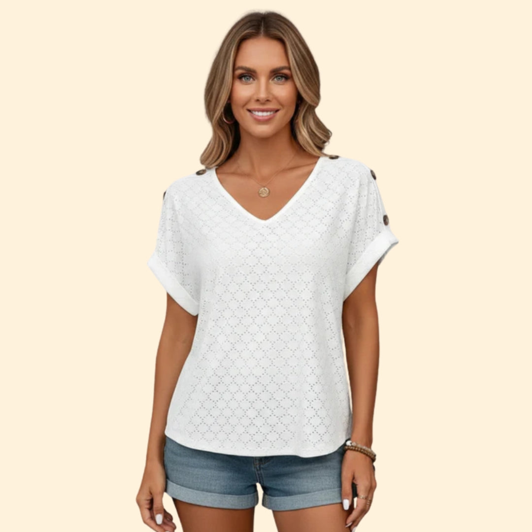 Women's Button Detail V-Neck Top