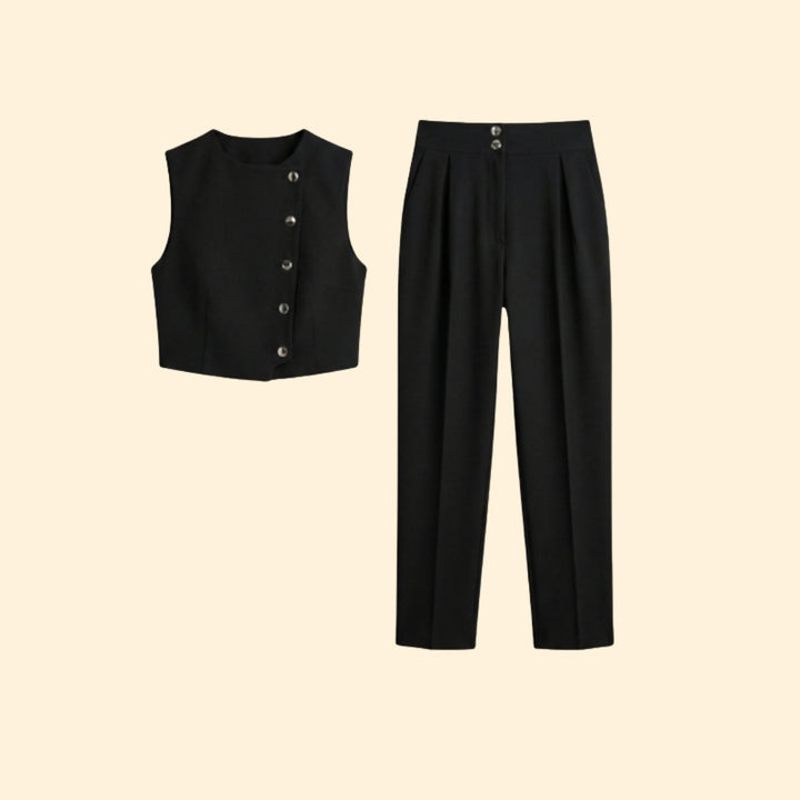 Women's Buttoned Crop & Trouser Set