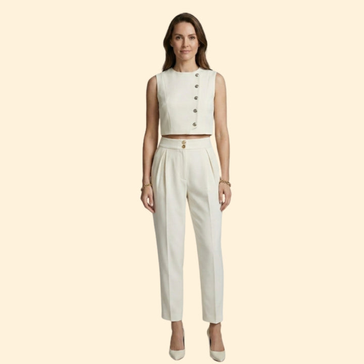 Women's Buttoned Crop & Trouser Set
