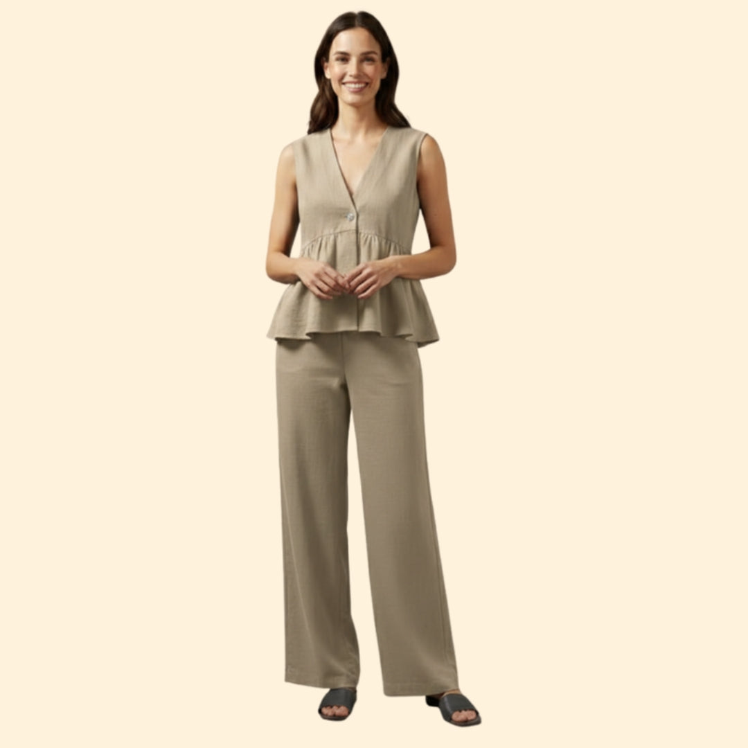 Women's Buttoned Peplum Set