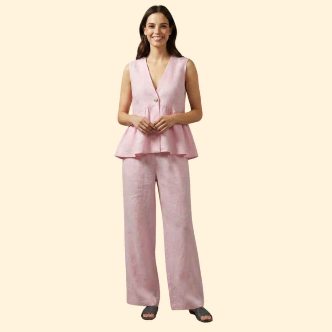 Women's Buttoned Peplum Set