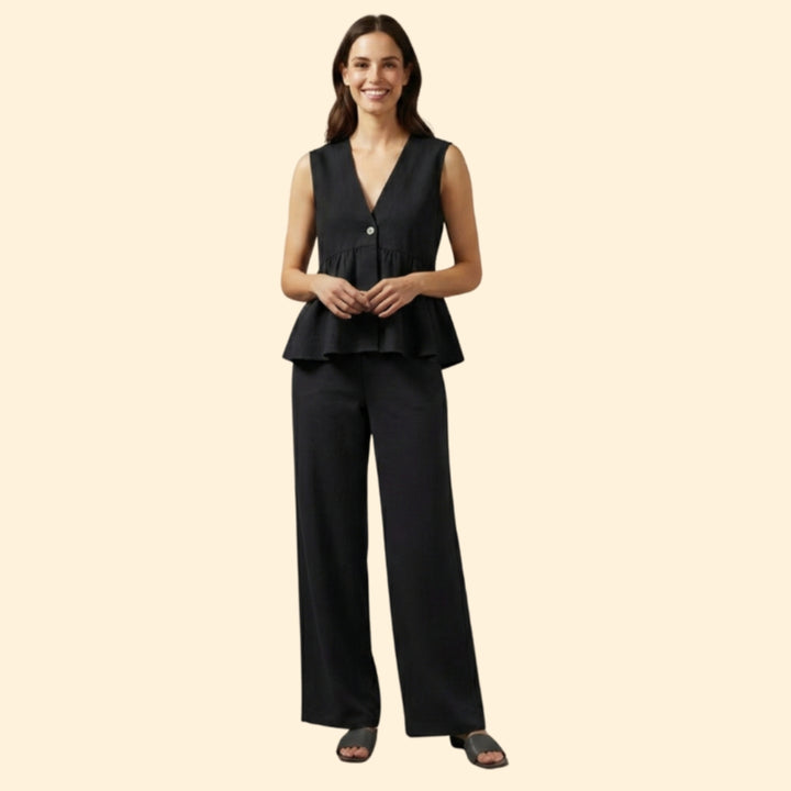 Women's Buttoned Peplum Set