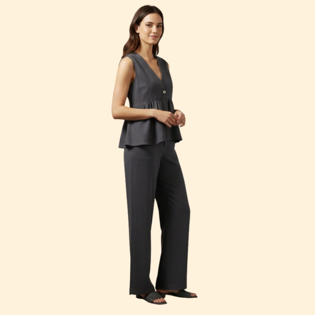 Women's Buttoned Peplum Set