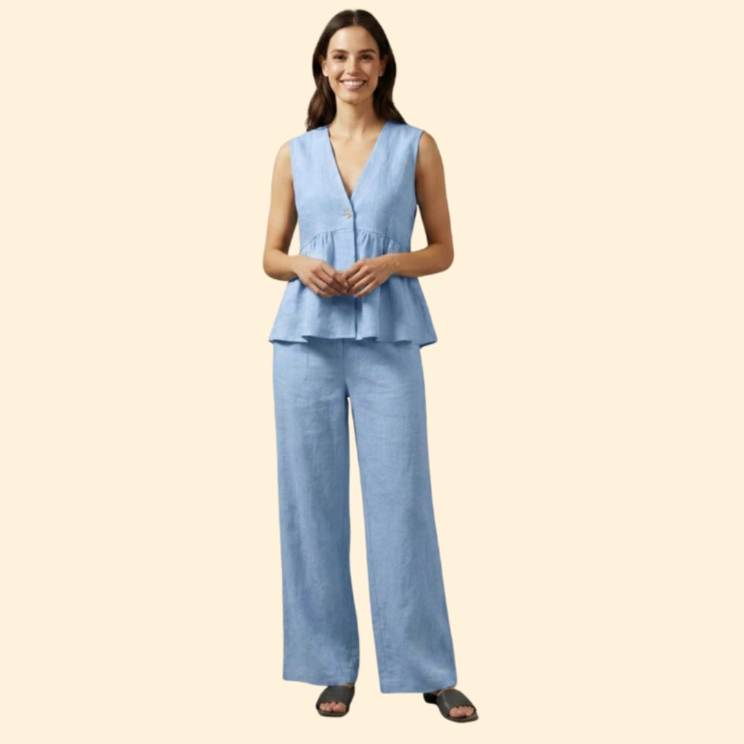 Women's Buttoned Peplum Set