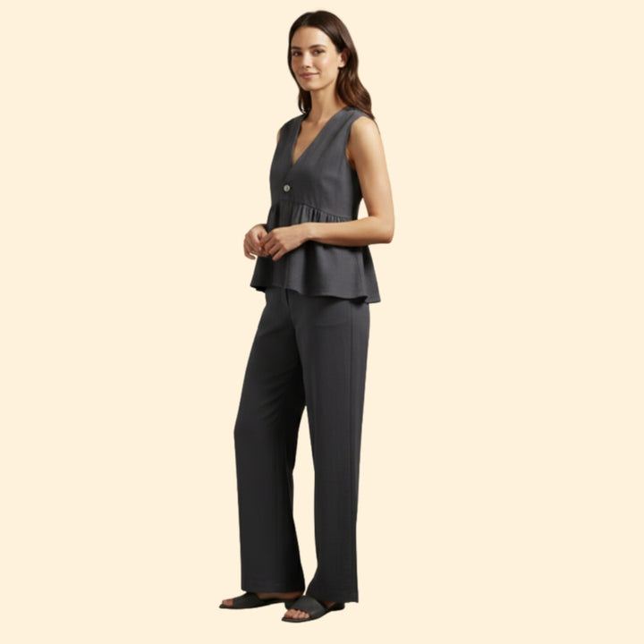 Women's Buttoned Peplum Set