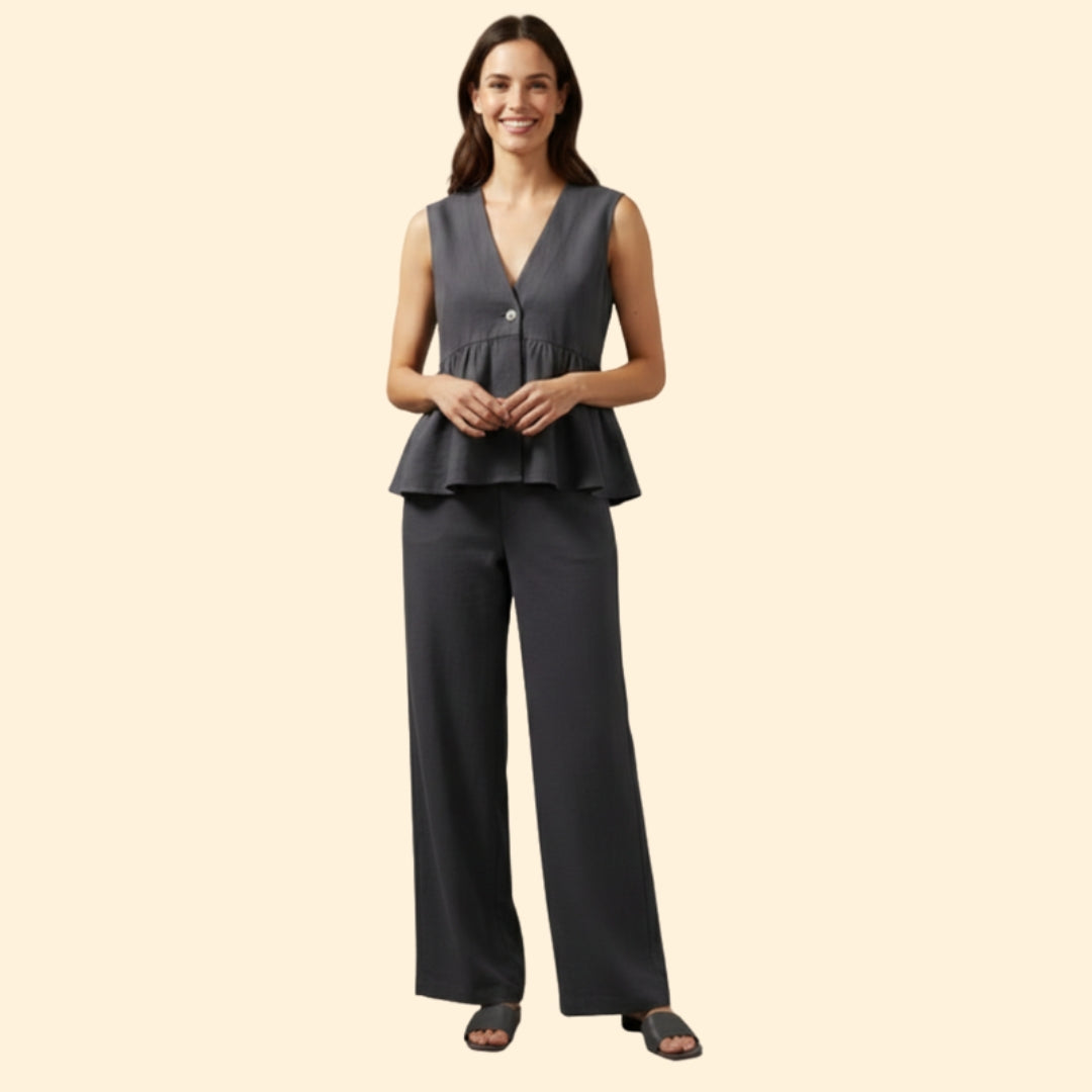 Women's Buttoned Peplum Set