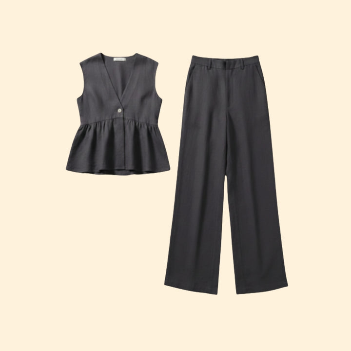 Women's Buttoned Peplum Set