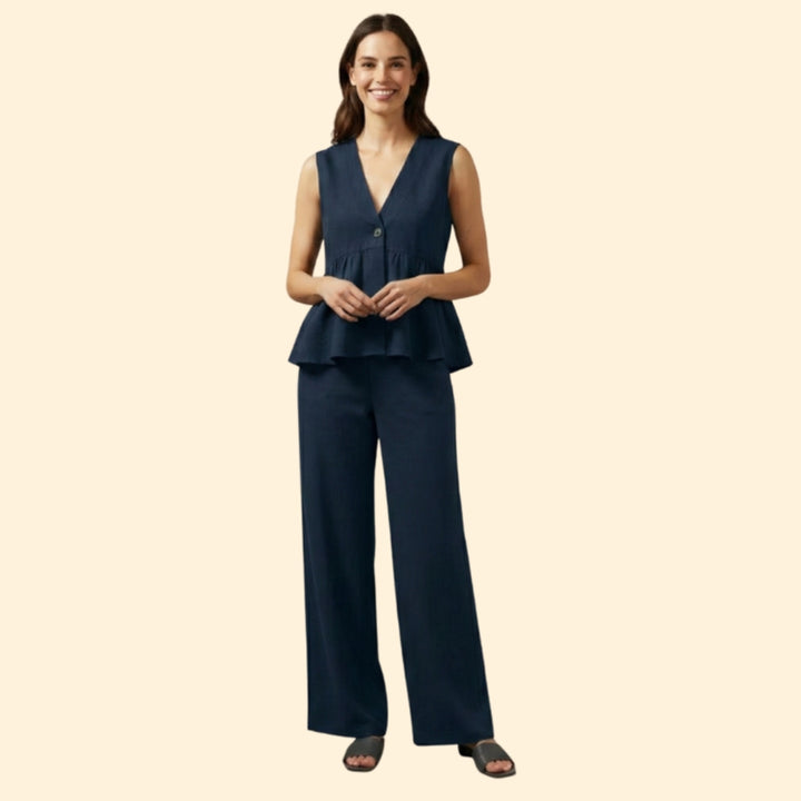 Women's Buttoned Peplum Set