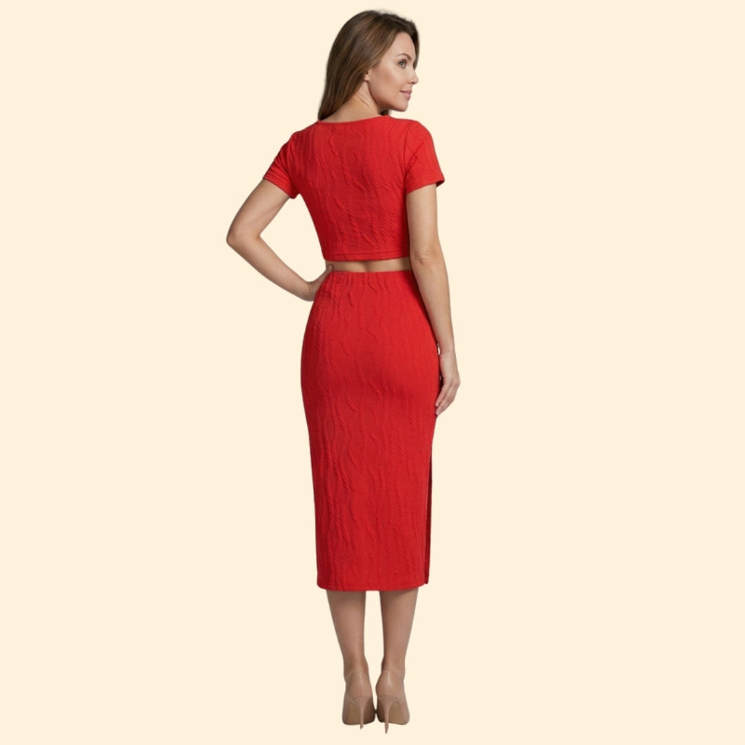 Women's Cable Knit Crop Top and Midi Skirt Set