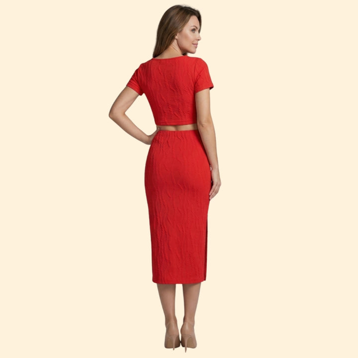 Women's Cable Knit Crop Top and Midi Skirt Set