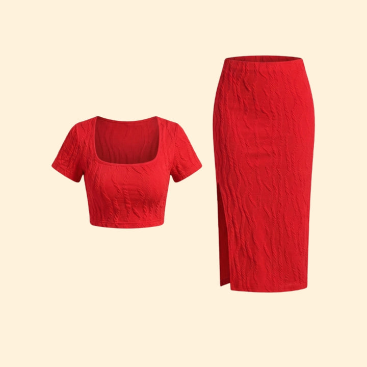 Women's Cable Knit Crop Top and Midi Skirt Set