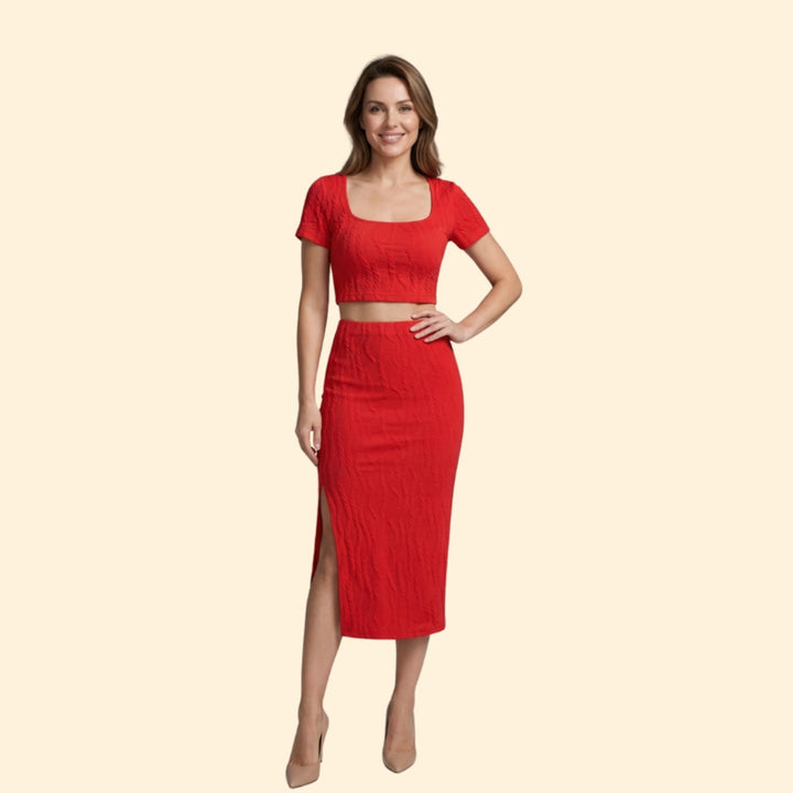 Women's Cable Knit Crop Top and Midi Skirt Set