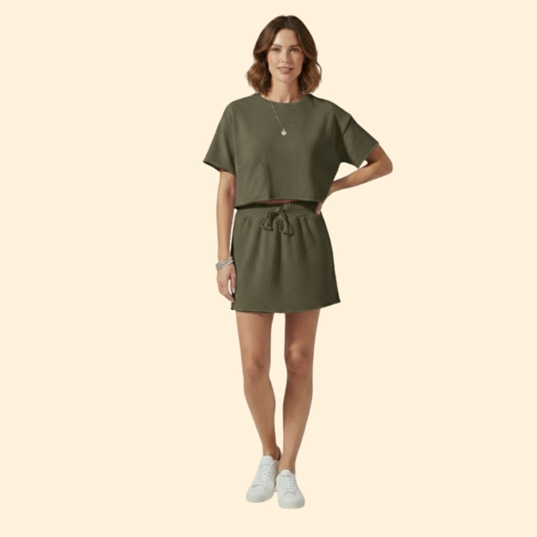 Women's Casual Crop Top and Skirt Set