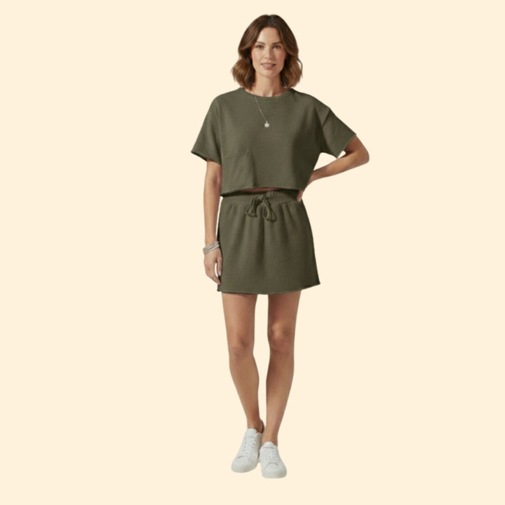 Women's Casual Crop Top and Skirt Set