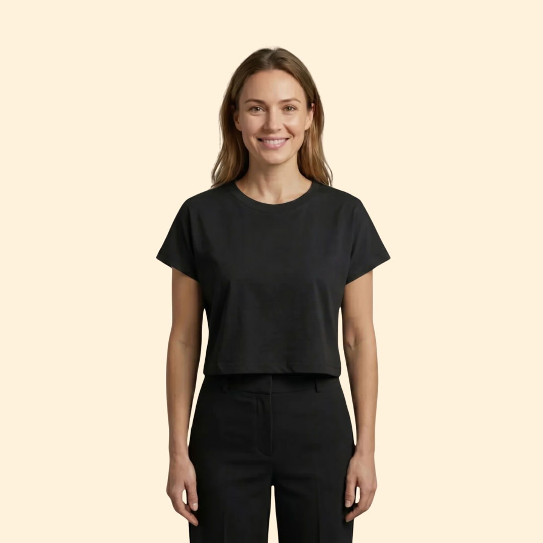 Women's Casual Rolled Sleeve Crop Top