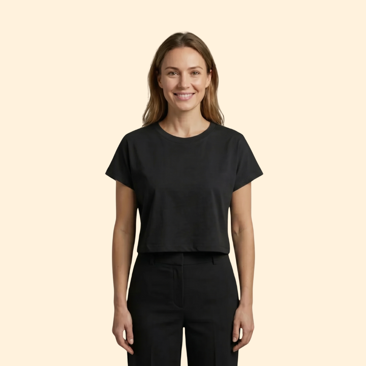 Women's Casual Rolled Sleeve Crop Top