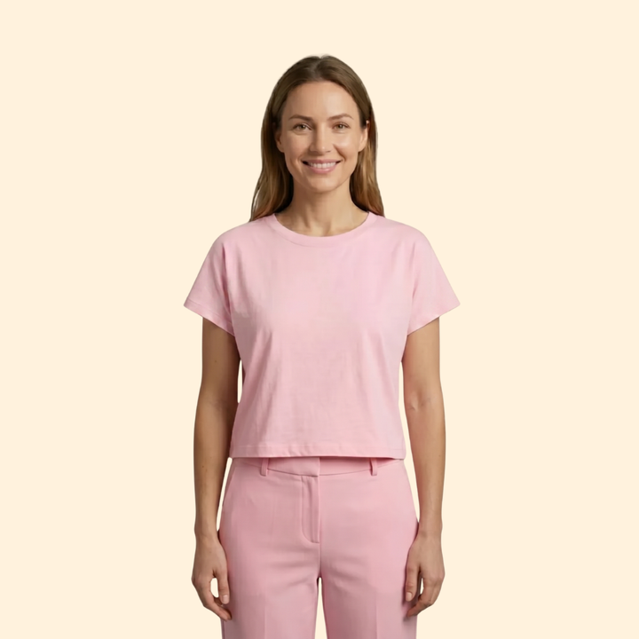 Women's Casual Rolled Sleeve Crop Top