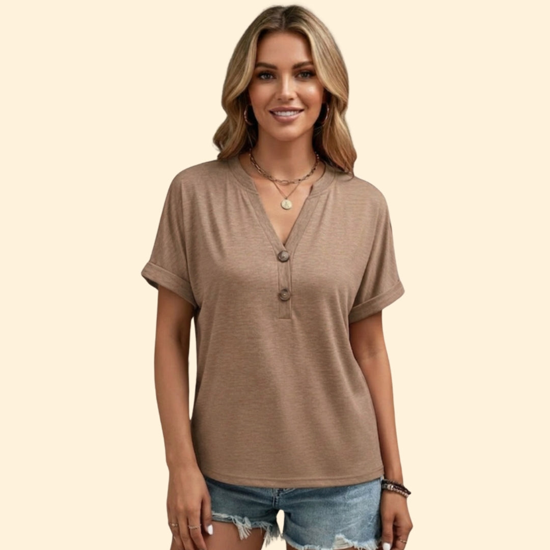 Women's Chic Buttoned V-neck Top