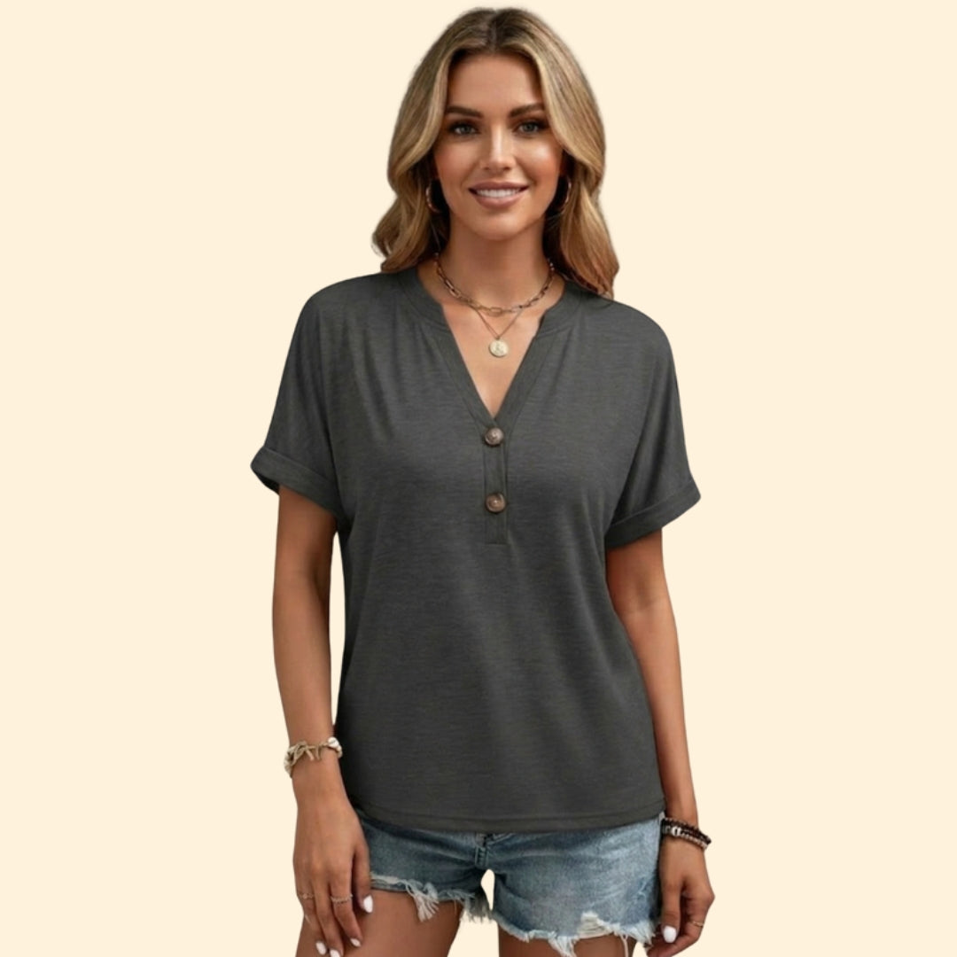 Women's Chic Buttoned V-neck Top