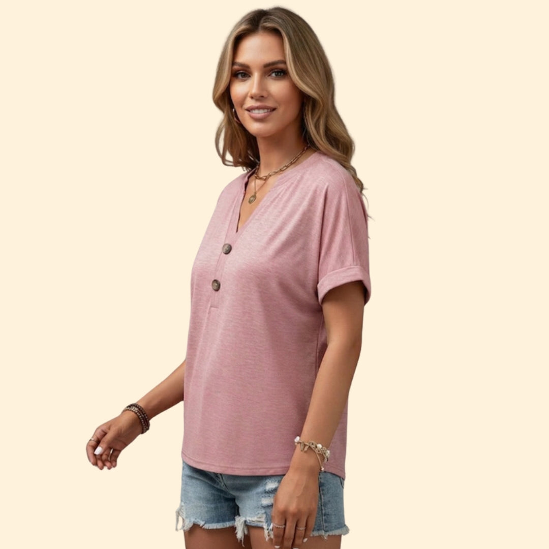 Women's Chic Buttoned V-neck Top