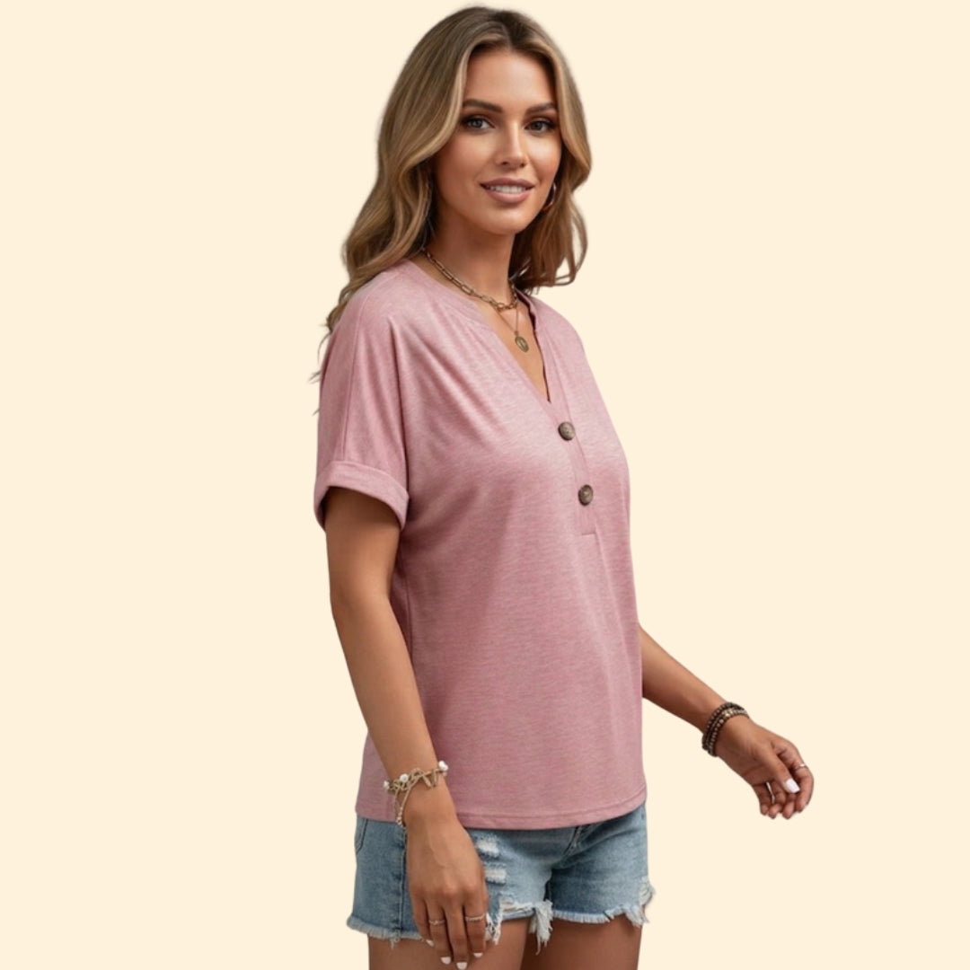 Women's Chic Buttoned V-neck Top