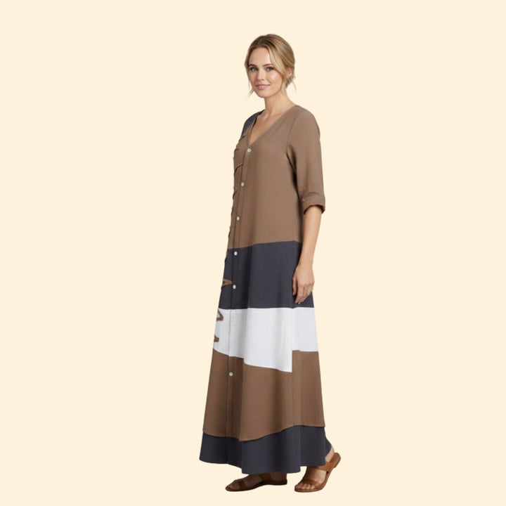 Women's Color Block Button Dress
