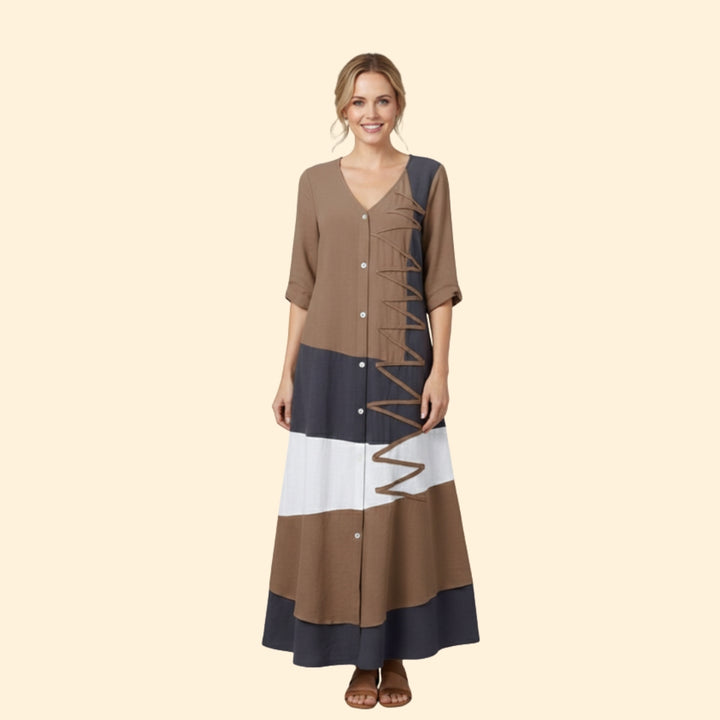 Women's Color Block Button Dress