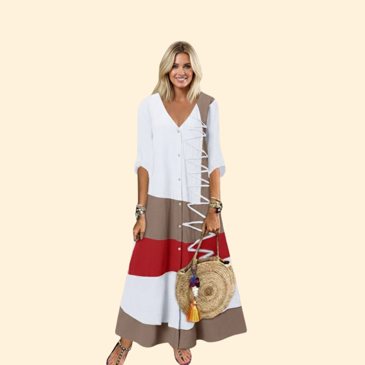Women's Color Block Button Dress