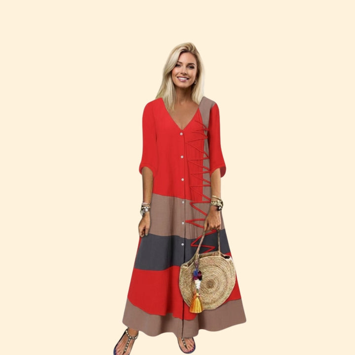 Women's Color Block Button Dress