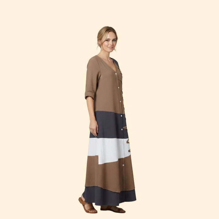 Women's Color Block Button Dress
