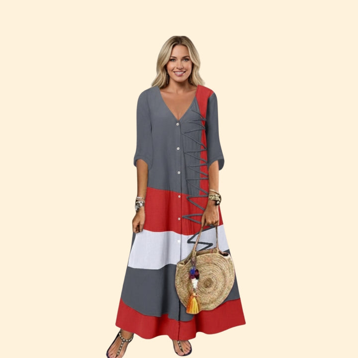 Women's Color Block Button Dress
