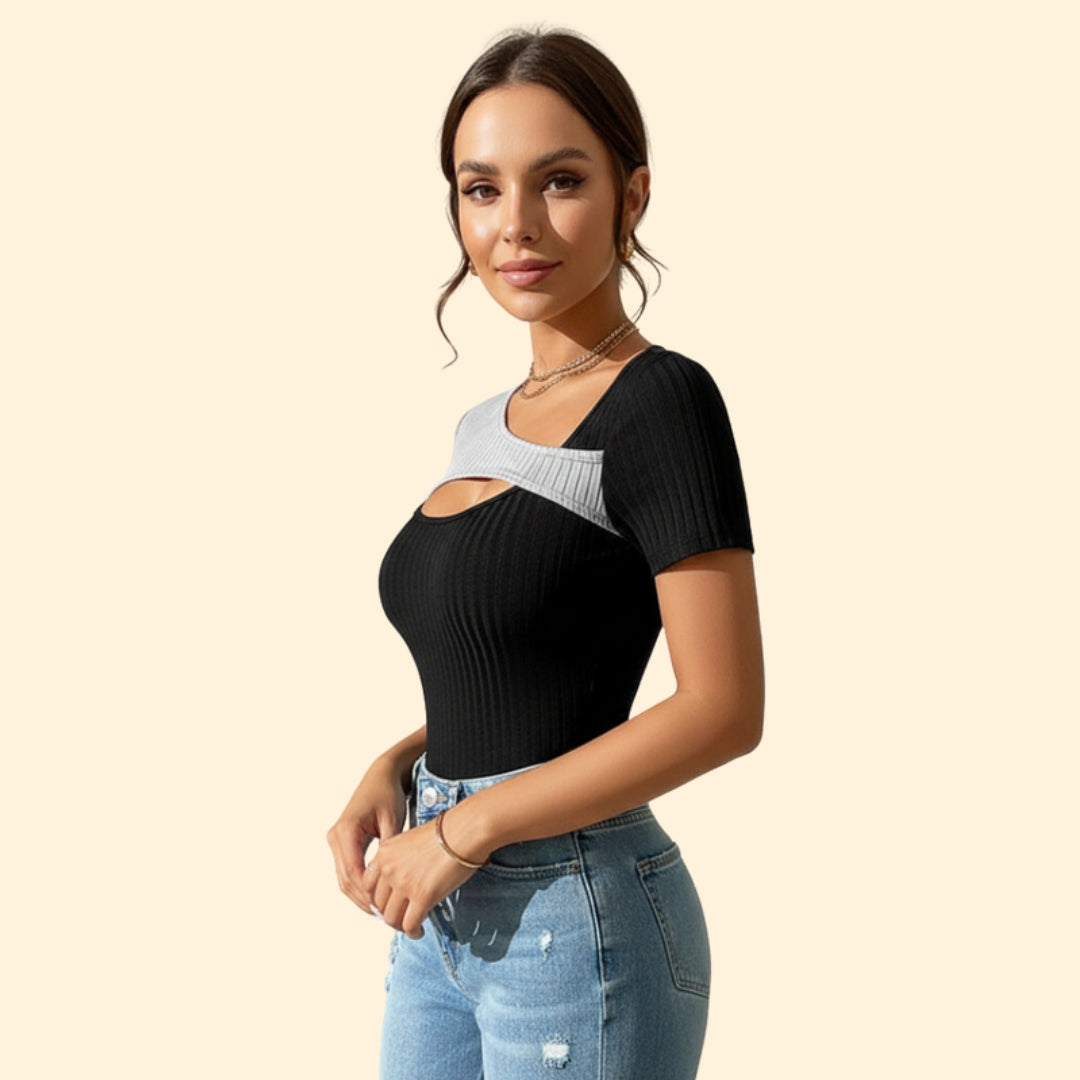 Women's Colorblock Cut-Out T-Shirt