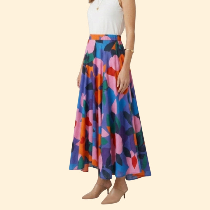 Women's Colorful Abstract Print Maxi Skirt
