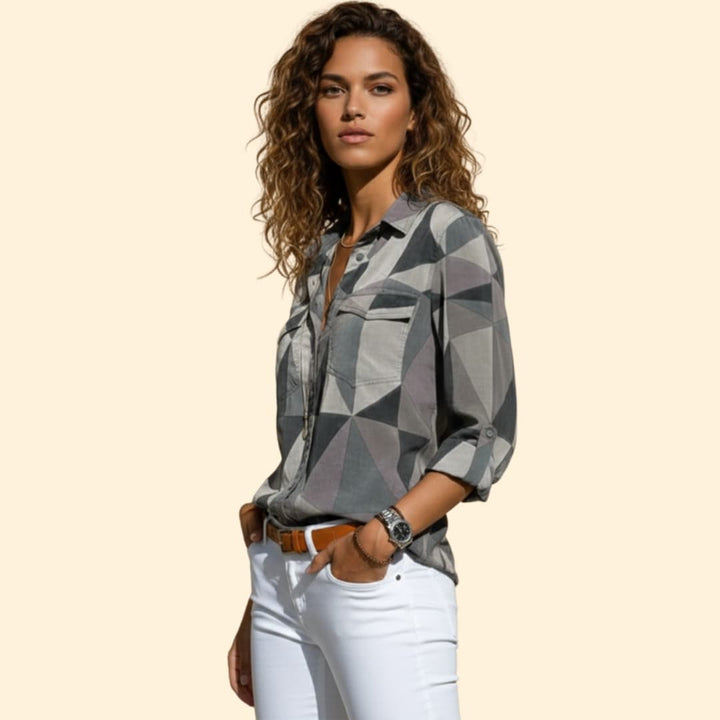 Women's Colorful Geometric Print Button-Down Shirt