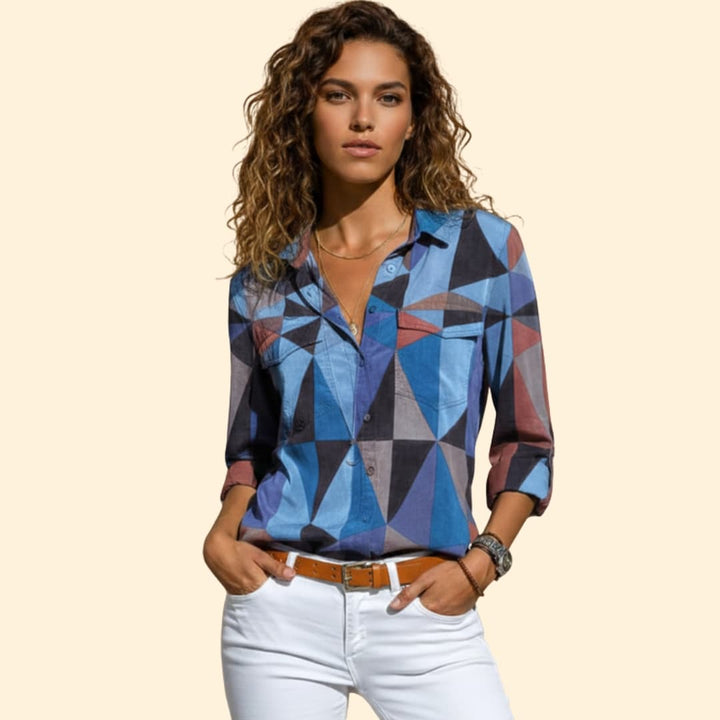 Women's Colorful Geometric Print Button-Down Shirt