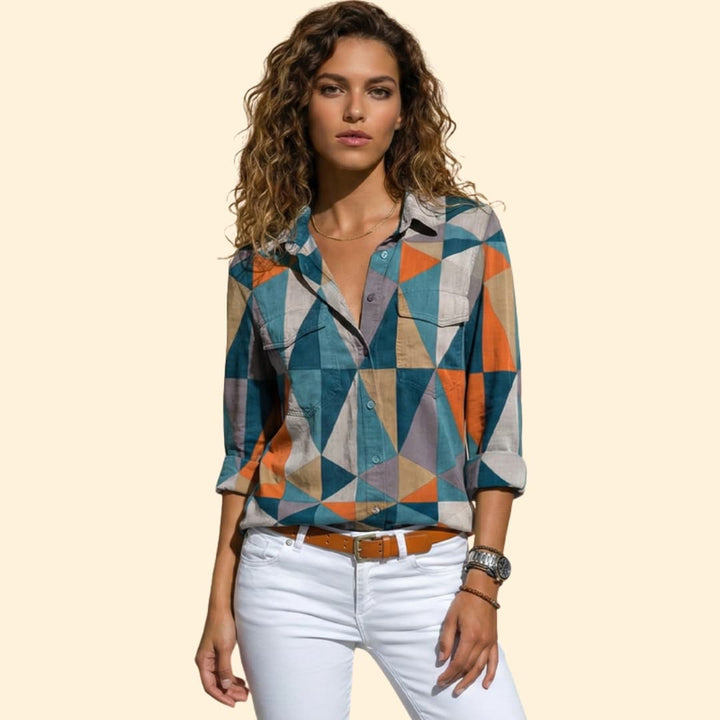 Women's Colorful Geometric Print Button-Down Shirt