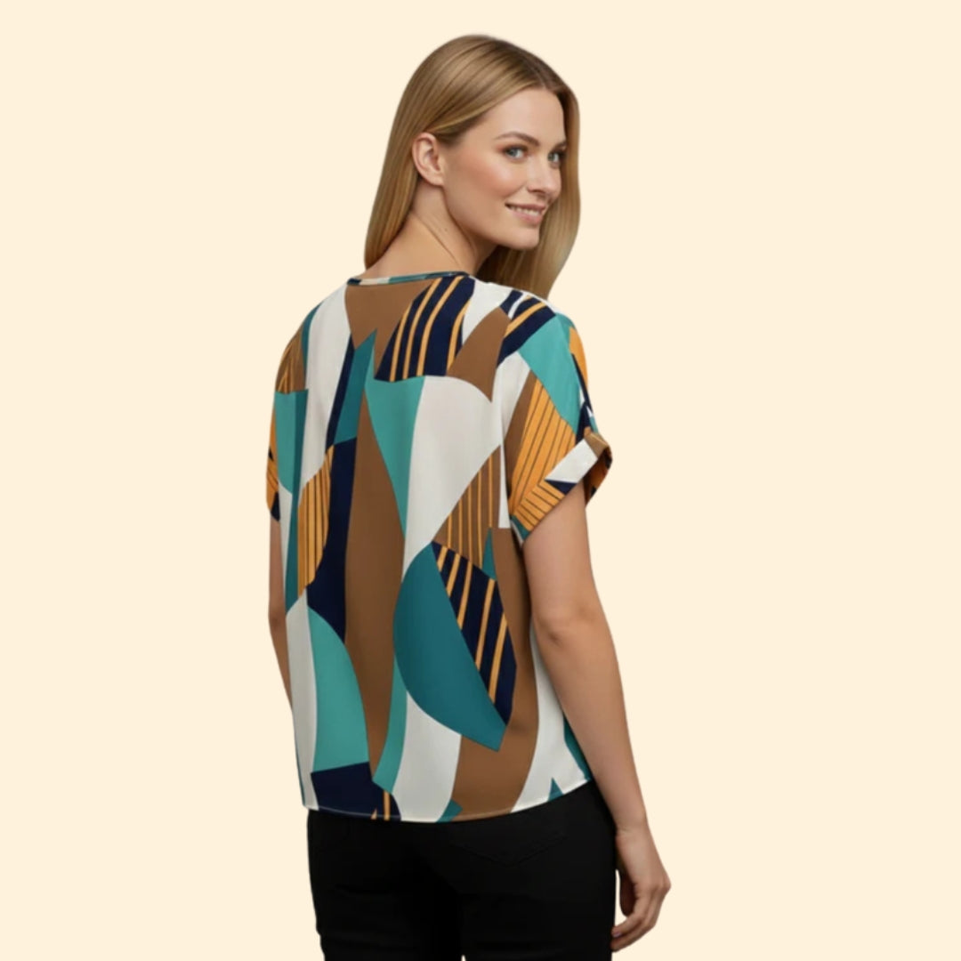 Women's Colorful Geometric V-neck Top