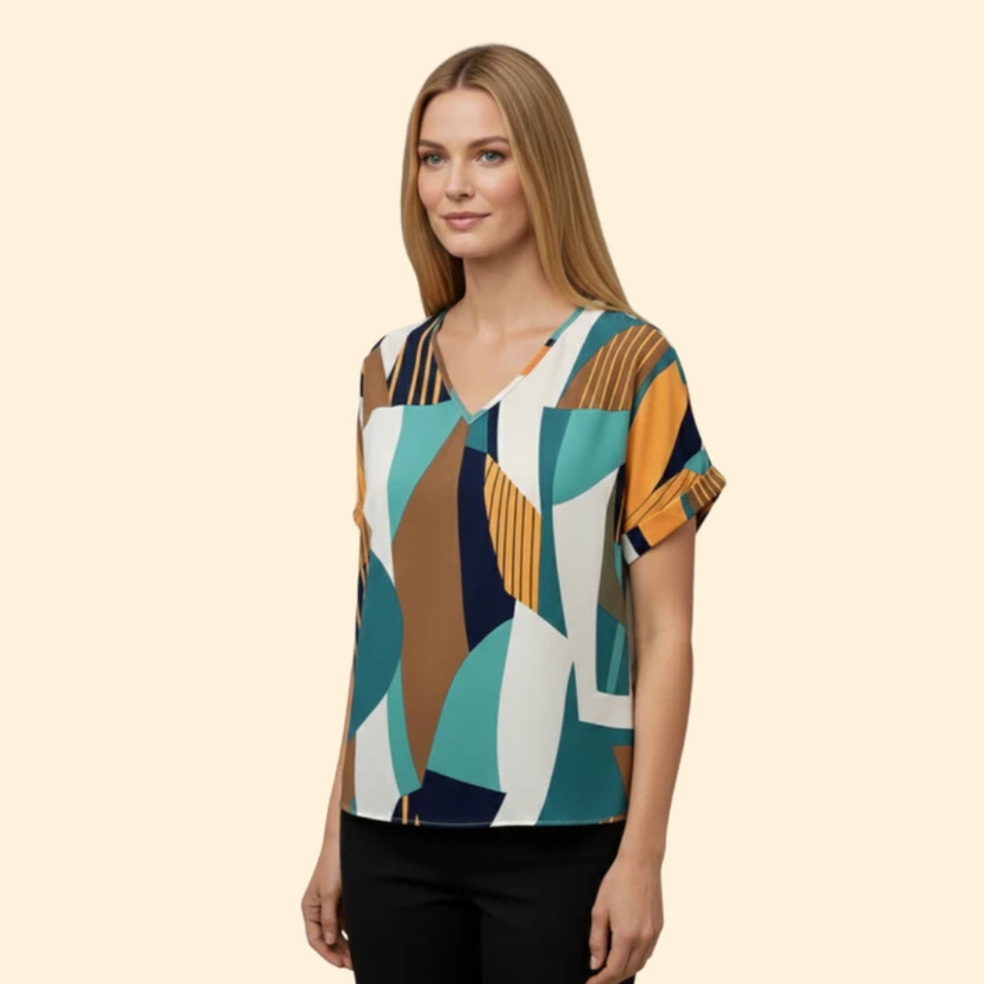 Women's Colorful Geometric V-neck Top