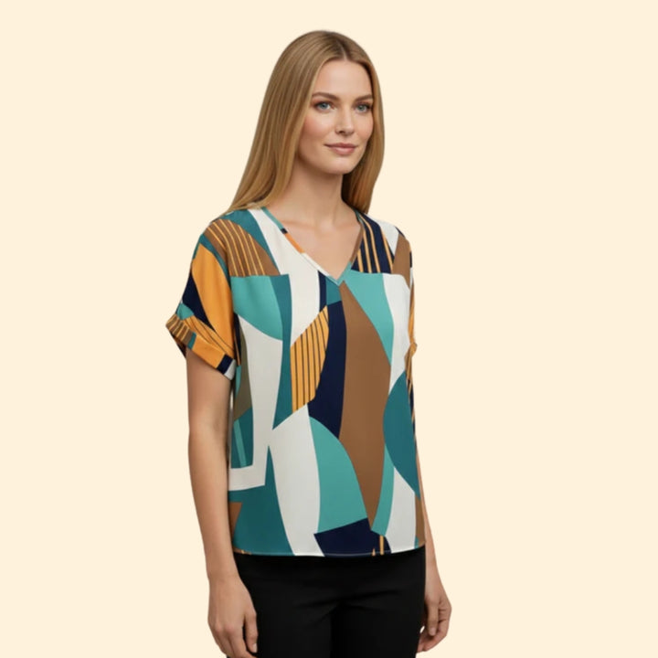 Women's Colorful Geometric V-neck Top
