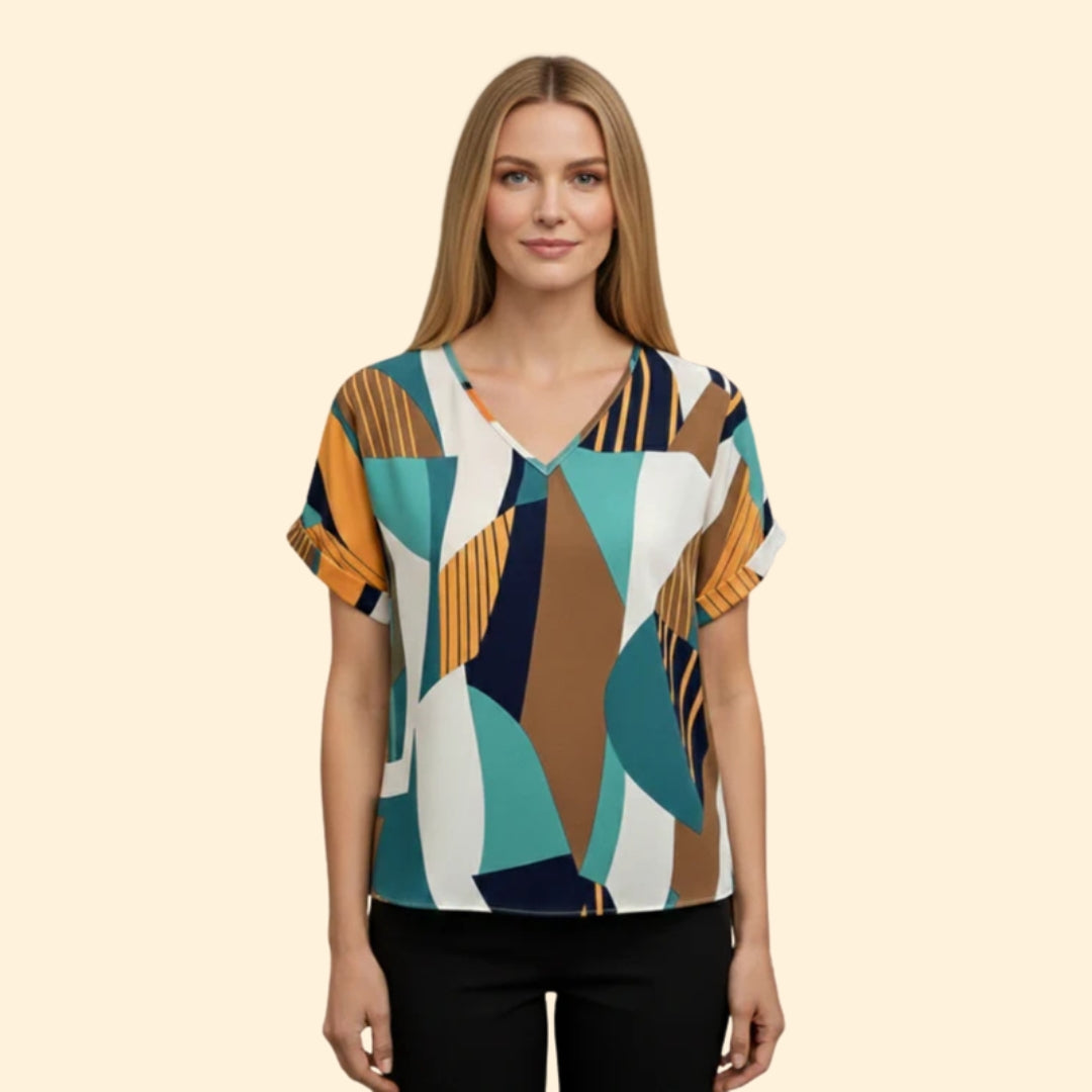 Women's Colorful Geometric V-neck Top