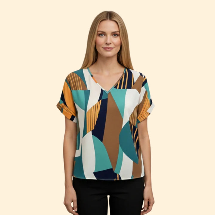 Women's Colorful Geometric V-neck Top