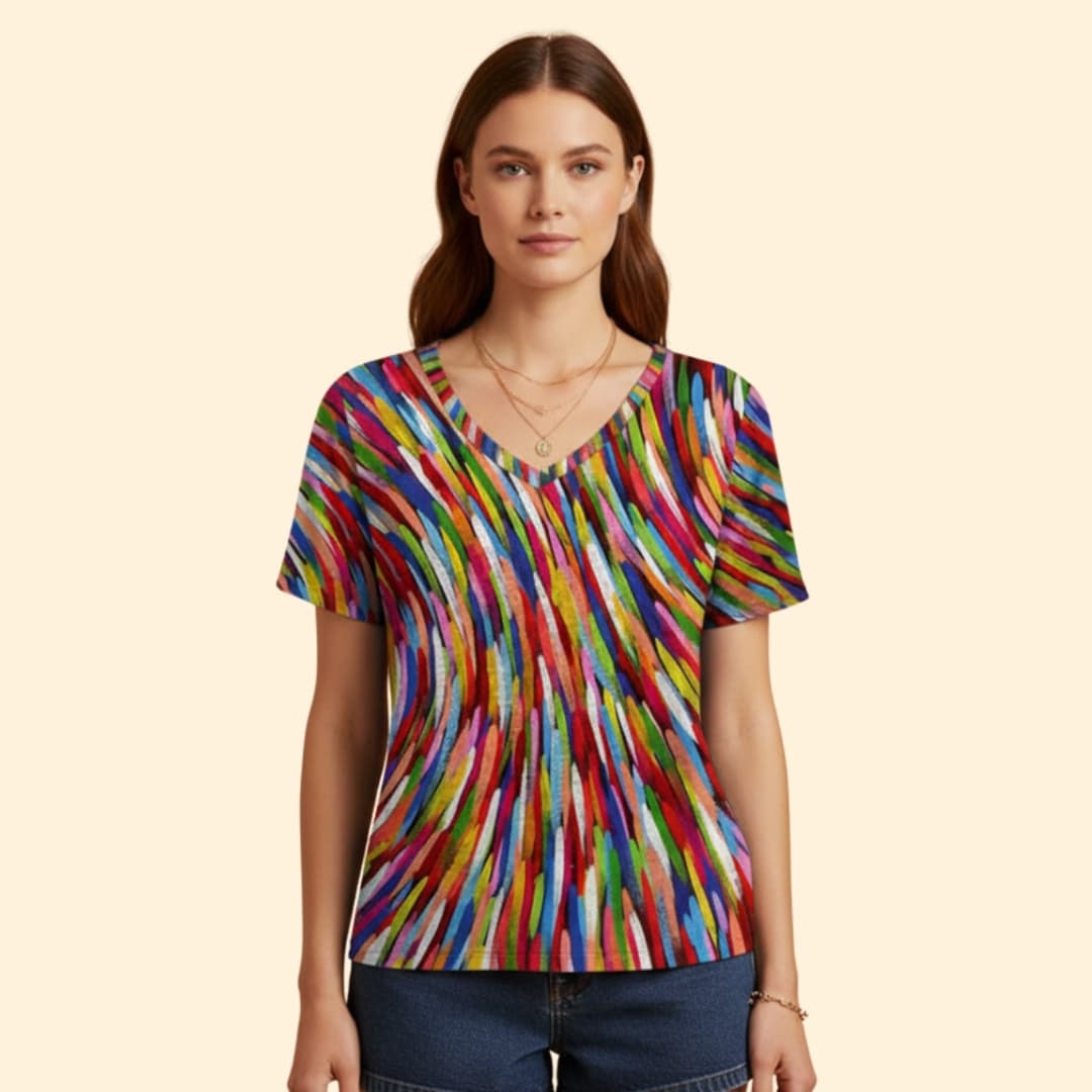 Women's Colorful V-Neck T-Shirt
