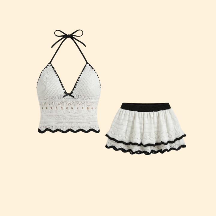 Women’s Crop Top Set with Ruffle Mini Skirt