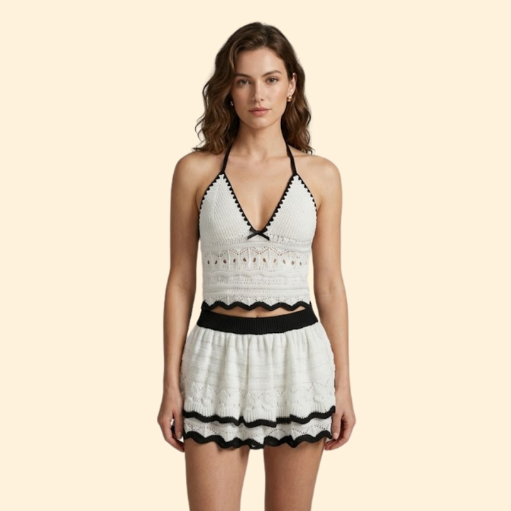 Women’s Crop Top Set with Ruffle Mini Skirt