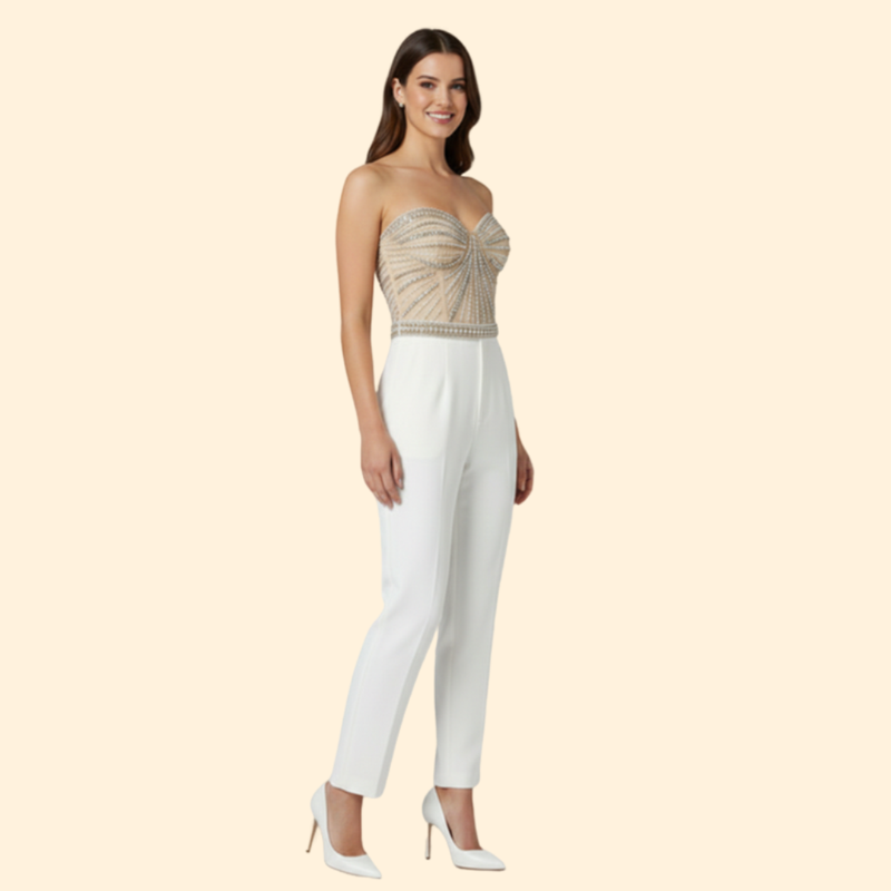 Women's Elegant Beaded Strapless Jumpsuit