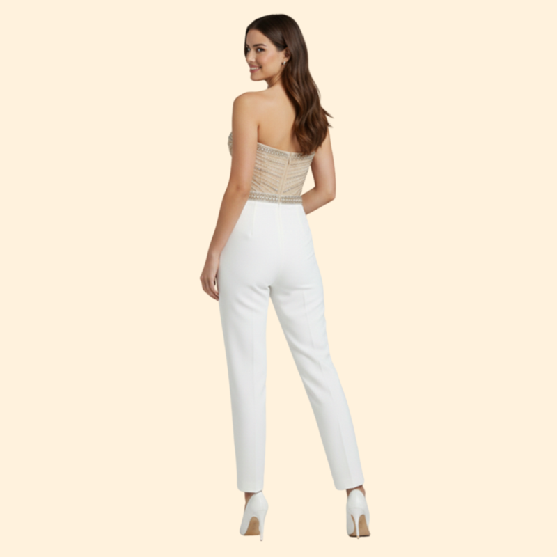 Women's Elegant Beaded Strapless Jumpsuit